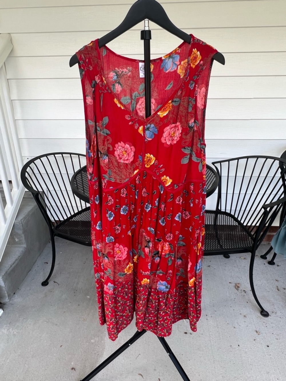 Bila Red Floral Boho Midi Dress
